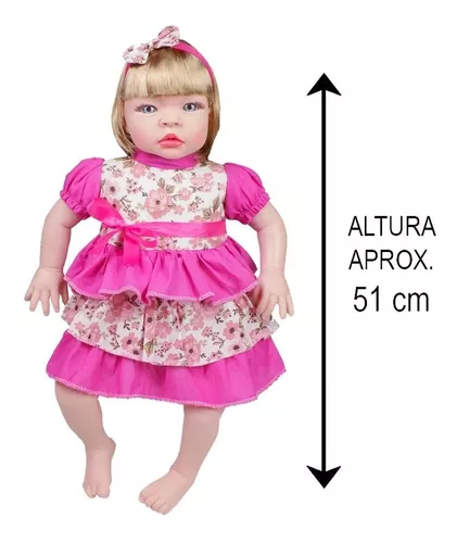 Boneca Reborn 50 cm Cachecol Rosa, Berbesa