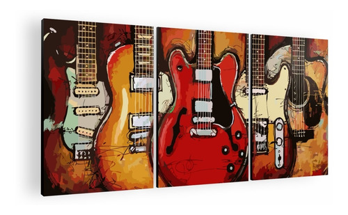 Cuadro Decorativo Mural Triptico Guitar 180x84 Mdf