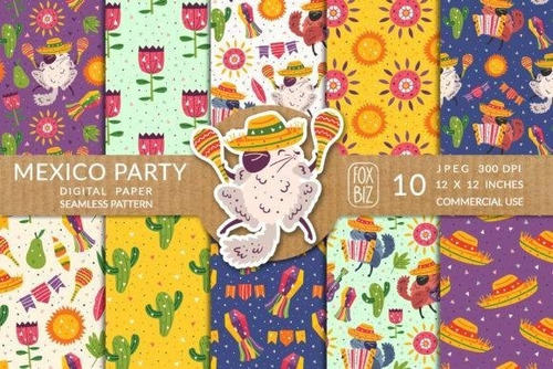 Kit Imprimible Scrap #02 - Mexico Party Prints Seamless Pate