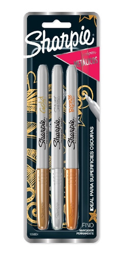 Set Sharpie Marcadores Permanente Metalizado X3 Punta Fina