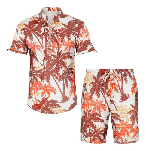 Conjunto Hawaiano Para Hombre Con Flores Tropicales