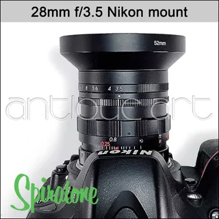 A64 Lente 28mm 3.5 T2 Nikon Spiratone Cine Foto Video Hood