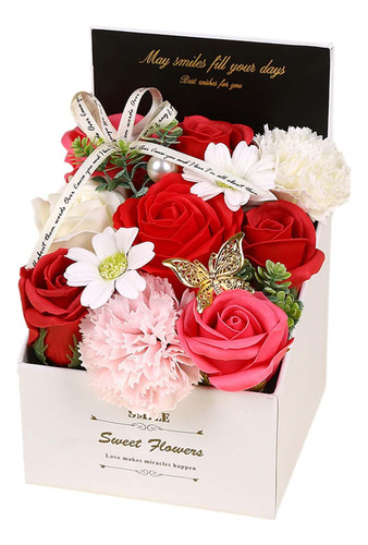 Caja De Flores De Jabón, Jabón De Rosas Artificiales, Rojo