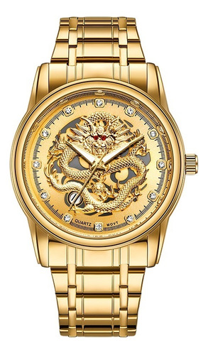 Men's Business Diamond Encrusted Gold Dragon Watch