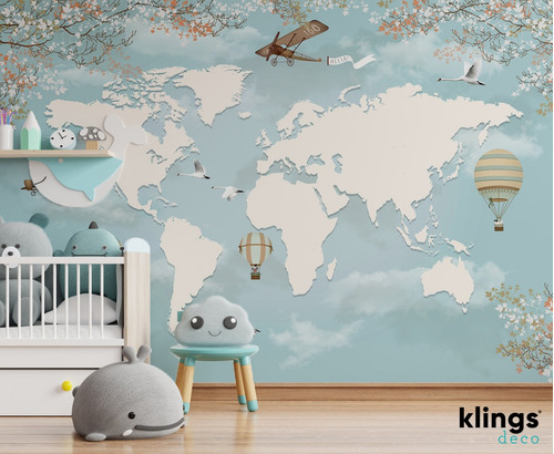 Vinilos Decorativos Mural Infantil Mapa Globos Aviones