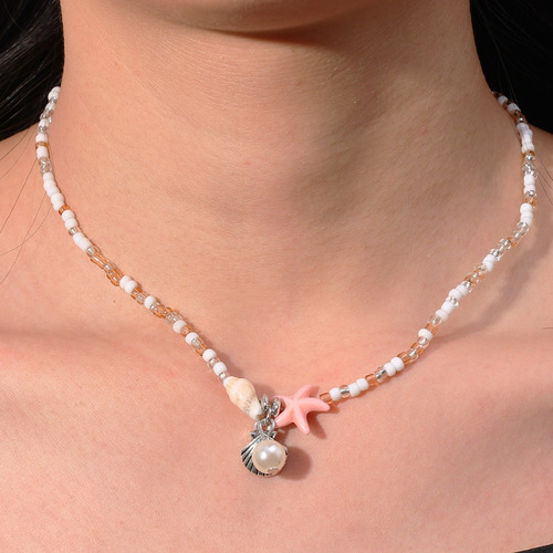 Collar Con Colgante De Concha Y Estrella De Mar Con Cuentas