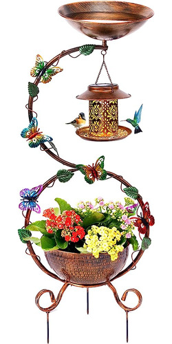 Yadoolife Metal Bird Bath Y Solar Bird Feeders Combo, 37.8  