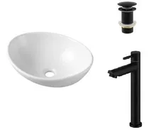 Comprar Bacha Apoyo Loza Oval Blanca + Monocomando Negro + Tip Top