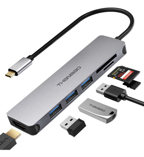 Adaptador Multipuerto Usb C Hub  Dongle De Aluminio Esp...