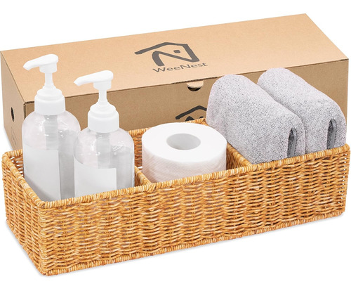 Canasta De Mimbre Con 3 Compartimentos, Soporte Para Papel H