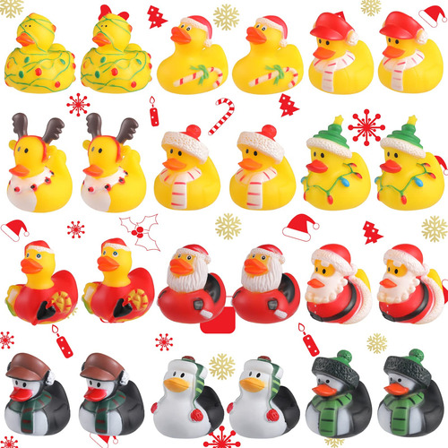 24 Piezas De Patos De Goma De Vinilo De Navidad De Pato De G