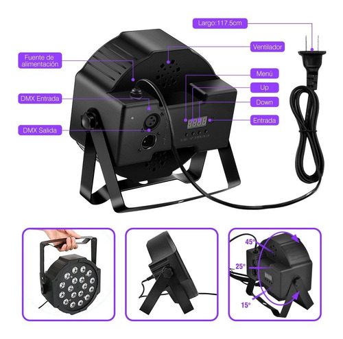 Imagen 3 de 7 de Cañon De Leds 18x3 Audioritmico Dmx Multicolor