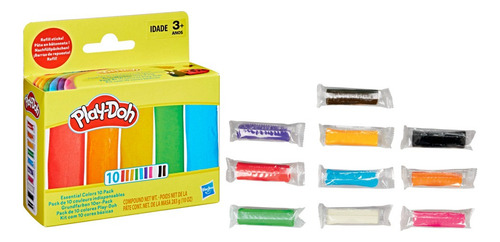 Play-doh Kit De 10 Cores Essenciais De Barras De Refil Para Cores Diversas.