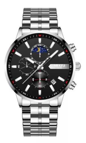  Relojes de lujo para hombre – Correa de piel para hombre – Reloj  de pulsera con cronógrafo y pulsera de moda – Disponible en azul o negro –  Diseño militar –