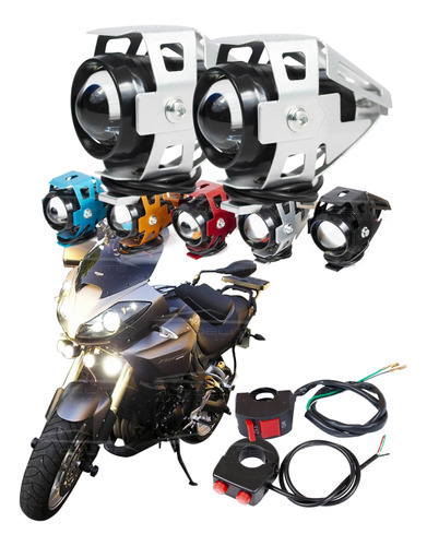 2 Faros Led U5 Plata Lupas Moto Universal Tres Pasos Estrobo