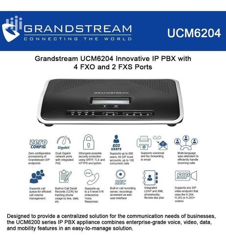 Imagen 3 de 5 de Central Ip Pbx Grandstream Ucm6204 4 Fxo 2 Fxs 45 Llamadas