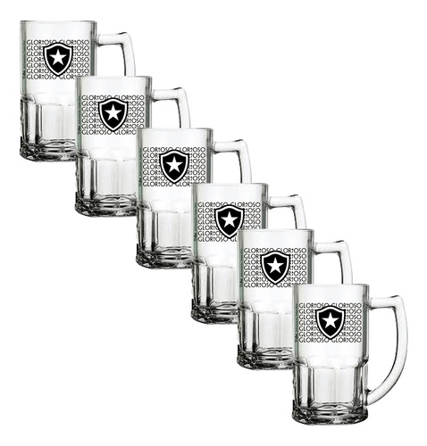 Kit 6 Caneca De Vidro Bristol 340ml Botafogo Imediato Cor Transparente Botafogo