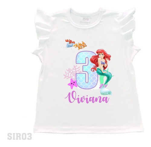 Franela Blusa Niña Ariel Cumpleaños Sirenita Personalizada