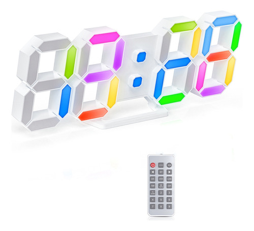 Reloj De Pared Digital Led 3d, Reloj Rgb, Luminoso, Alarma D