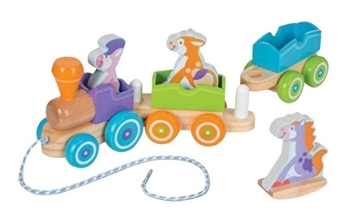 Juguete De Arrastre Tren Madera Animal De Granja Para Niños