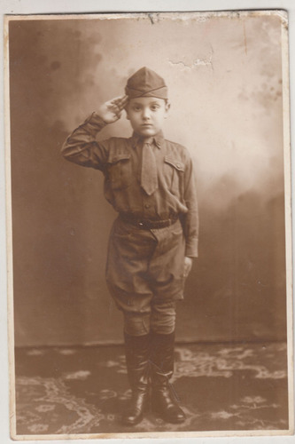 Antigua Postal Fotografia Rppc Niño Militar Baselli Uruguay