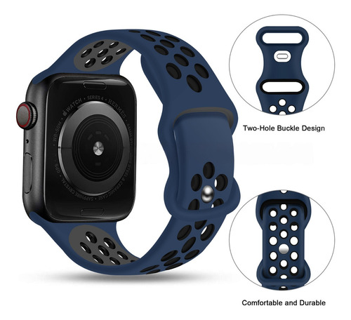 Correa Silicona Sport Dots Para Apple Watch Todas Las Series Azul Y Negro 38/40/41/serie 10-42mm
