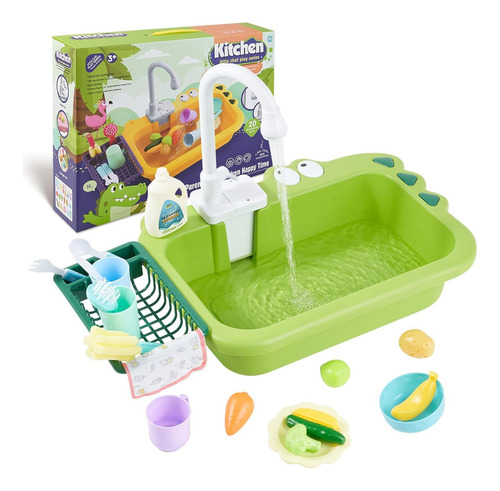 Fregadero De Cocina Para Niños Pequeños, Juego De Rol Simula Color Verde