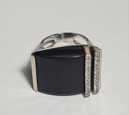 Anel Ouro Branco 18k/750 Onix E Brilhantes Cod 17071