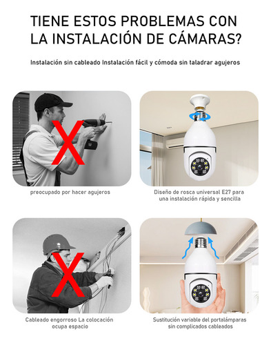 2pcs Cámara De Seguridad Wifi De 360° Visión Nocturna Alarma