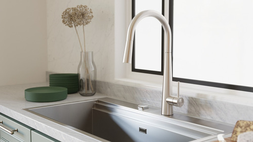 Monomando De Cocina Tecnolam Tec149ss Acabado Satinado Gris