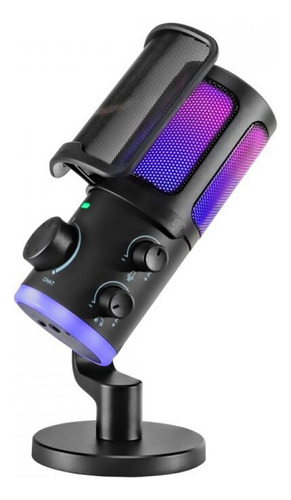 Microfone Gamer Fifine Ampligame Am6 Condensador Rgb Usb Pre Preto