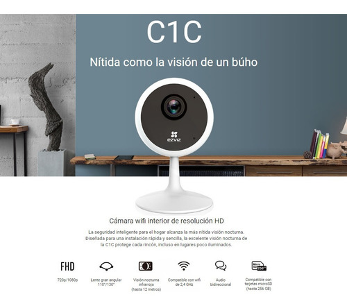 Cámara De Seguridad Wifi Ezviz Inteligente Hd Ir 12mts Color Blanco