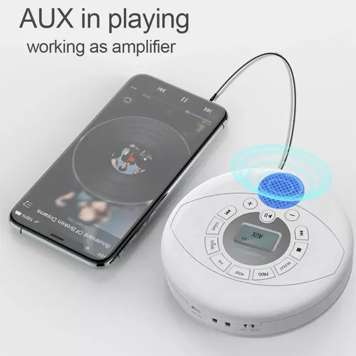 Walkman - Reproductor de CD portátil con auriculares, disco con altavoz,  reproductor de CD anti-salto para coche, recargable de 1500 mAh, CD, disco