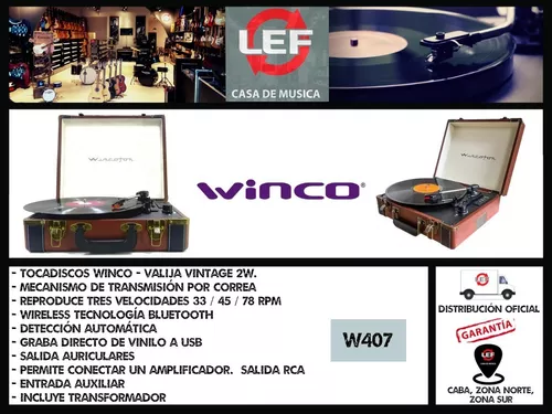 Tocadiscos Vinilo Bluetooth Vintage Portatil Winco Fon W407