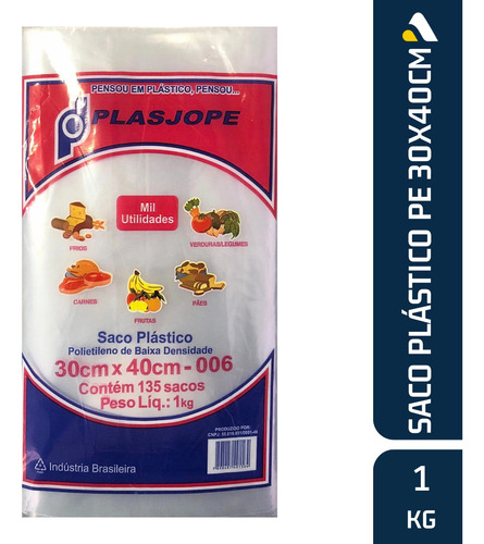 Saco Plástico Pe 30x40cm Virgem Transparente Alimentos - 1kg