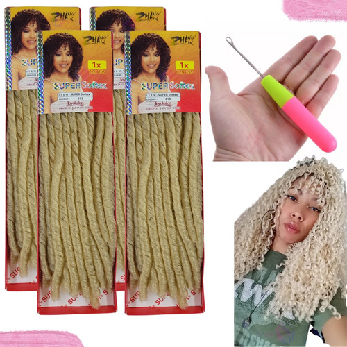 Kit 4 Pacotes Cabelo Nina Softex Dread Crochet Braid +agulha Cor Loiro Claro #613