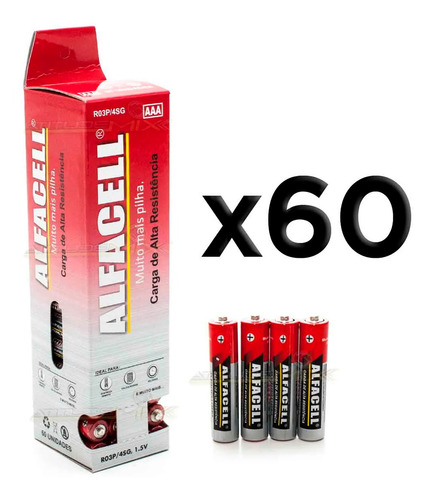 Pilha Palito Aaa Alfacell Alta Resistência 1.5v 60 Un