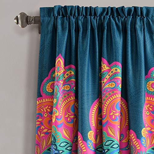 Par De Paneles De Cortinas 274 X 132 Cm Turquesa Y Azul Mari