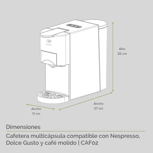 Avera Cafetera Multicápsulas Eléctrica Expresso 800 Ml Caf02 Color Plateado Negro/plateado