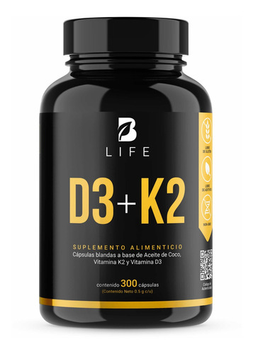 Imagen 1 de 5 de Vitamina D3 400 Ui + K2 300 Cápsulas B Life