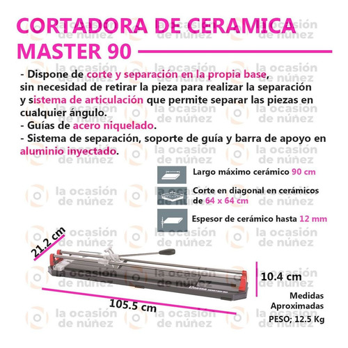 Imagen 2 de 8 de Cortadora De Porcelanato Ceramicas Master 90 Cm Tipo Rubi