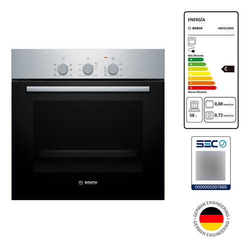 Horno Empotrable 3d Hothair Bosch Hbf031br0 66 Lts