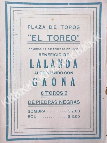 Cartel Plaza De Toros El Toreo, 1923 Gaona Y Otros 40