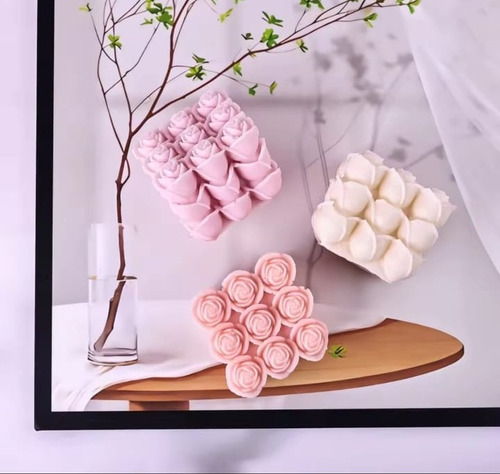 Molde Silicón Con Forma De Cubo Con Flores. Vela, Jabón