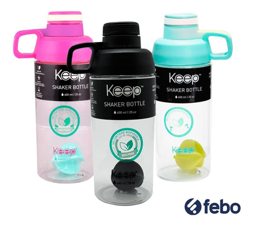 Imagen 2 de 3 de Vaso Mezclador De Proteínas Shaker Bottle 600ml Febo