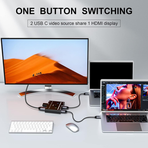 Conmutador Kvm Usb Tipo C 4k 60hz, Conmutador De 2 Puer...