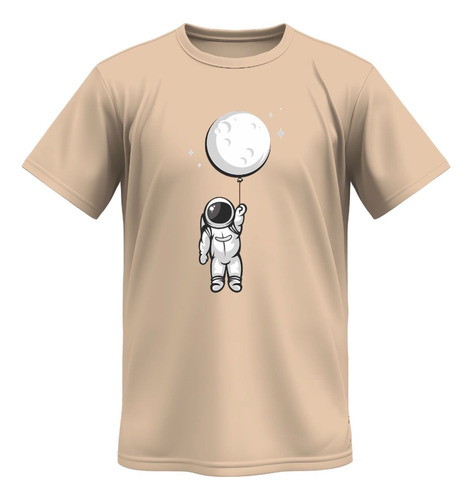 Camiseta Masculina Astronauta E Lua 100% Algodão Bege