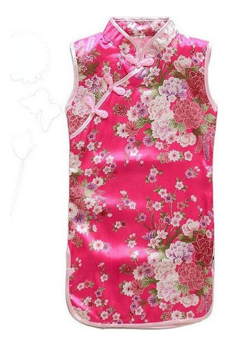 Vestido Chino De Niña Cheongsam Pavo Real De Una Sola Pieza