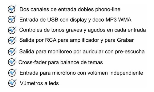 Consola Mezcladora De Sonidos Entradas Usb Phono Mic Y Aux