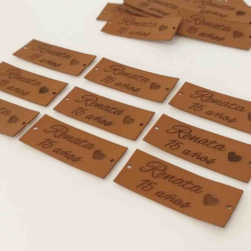 Etiquetas Cuero Pu Personalizadas Con Logo 3x1,5cm X50u